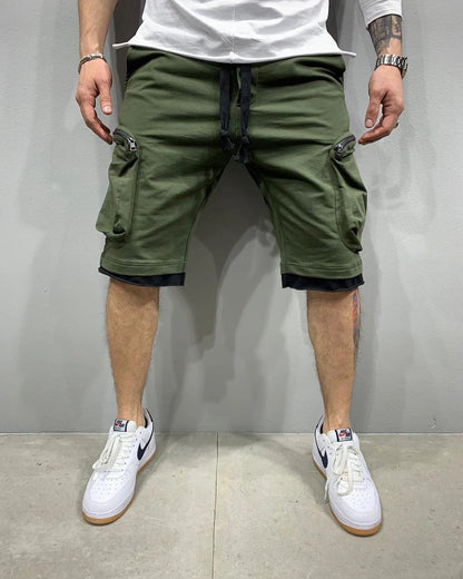 Mens Summer Cargo Shorts Cotton Workout Fitness Shorts Breathable Jogger Training Gyms Bodybuilding Multi Pocket Yellow Shorts