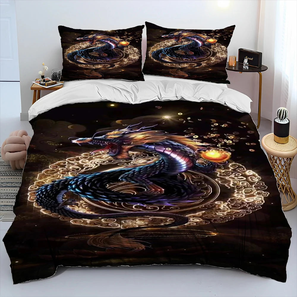 Dragon Cartoon Comforter Bedding Set,Duvet Cover Bed Set Quilt Cover Pillowcase,King Queen Size Bedding Set for Adult Child Gift