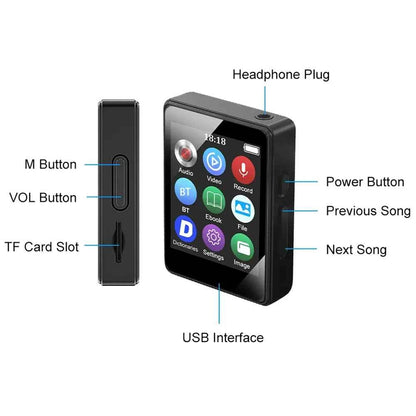 8/16/32/64GB Bluetooth MP4 MP3 Player Bluetooth 5.0 Music Stereo 1.8inch Screen MP3 With Speaker Video Playback FM Radio Recordi
