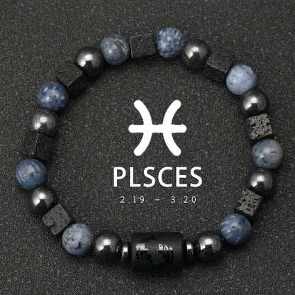 12 Constellation Natural Blue Coral Lava Stone Stone Beads Bracelet For Men Couple Rope Friendship Zodiac