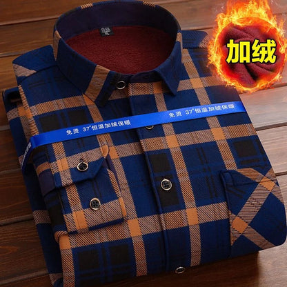 2023 Autumn and Winter New Fashion Trend Plaid Shirt Men's Casual Comfort Plus Fleece Thick Warm High Quality Long Sleeve Shirt