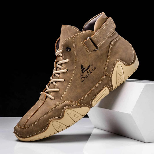 New 2025 Handmade Leather Casual Men Shoes Design Sneakers Man Breathable Leather Shoes Men Ankle Boots Outdoor