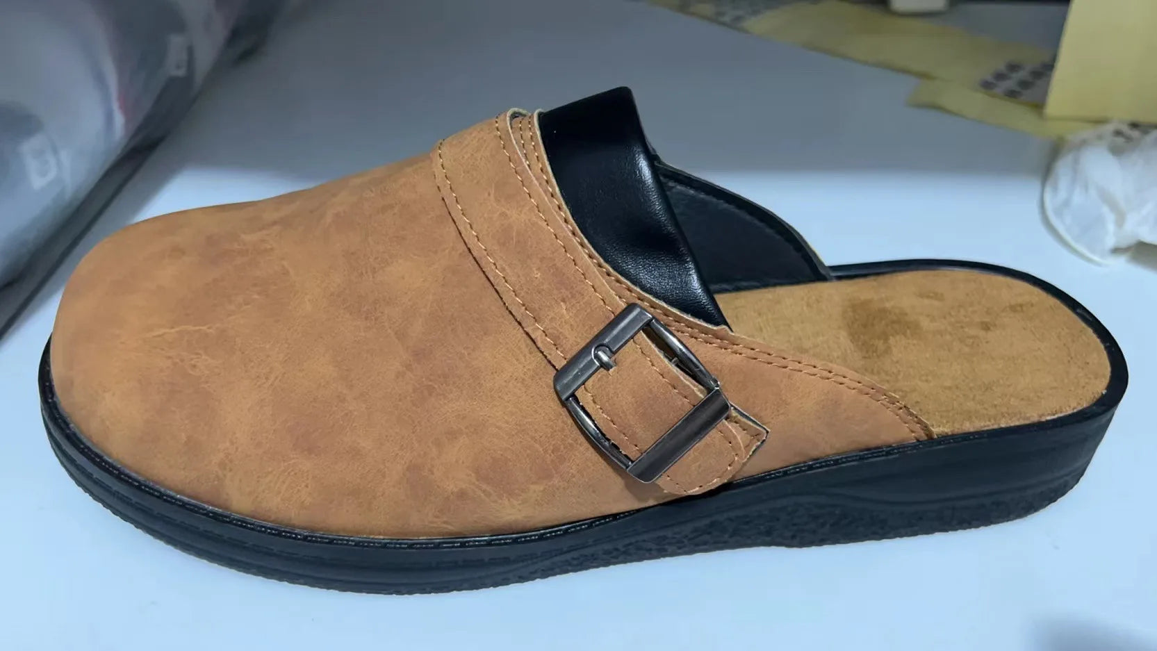 Men's Slippers Fashion Big Size 48 Leather Casual Slippers Summer Half Slippers for Men Non Slip Beach Shoes Classic Clogs Shoes - AMULET RING STORE