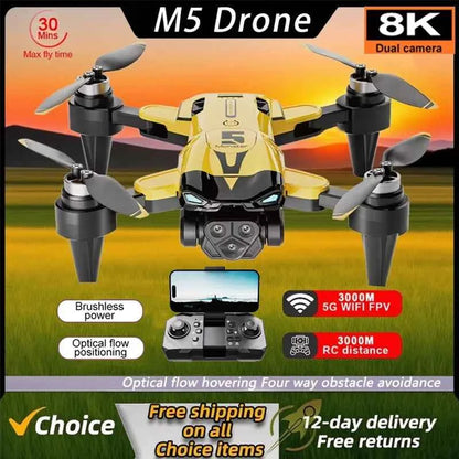 M5 Drone Professional 8K With Wide Angle Three Camera Obstacle Avoidance GPS 5G Optical Flow Positioning Brushless Rc Quadcopter