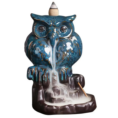 Waterfall Incense Burner Owl-Shaped Figurines Home Decor Waterfall Incense Holder Aesthetic Burning Pot Desktop Decorations For - AMULET RING STORE