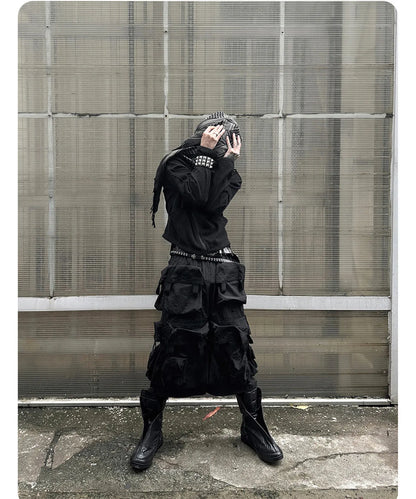 Mauroicardi Spring Summer Cool Handsome Thin Black Nylon Cargo Shorts for Men with Many Pockets Luxury Emo Techwear Clothes 2025