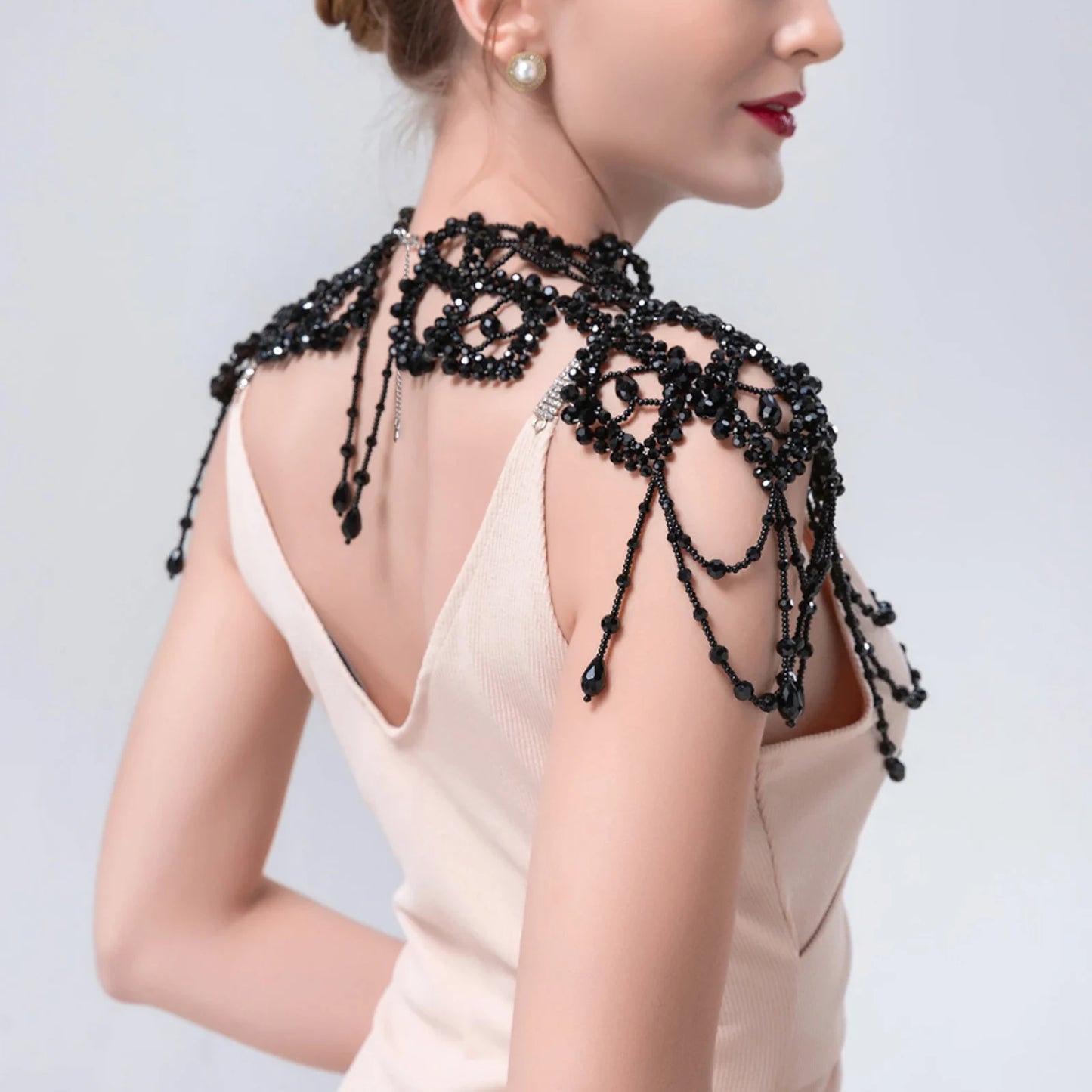 Bridal Bolero Black Crystal Necklace Beaded Bridal Covered Body Chain Women Accessories Off Shoulder Bolero Decoration VG09 - AMULET RING STORE
