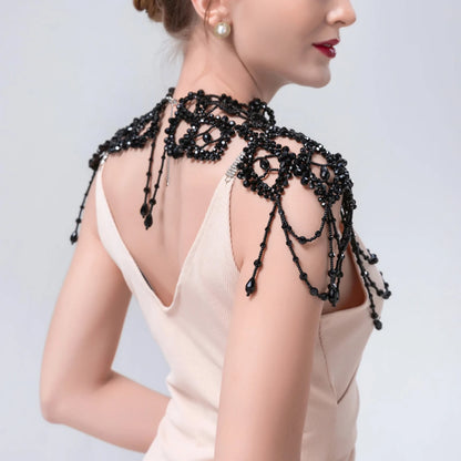 Bridal Bolero Black Crystal Necklace Beaded Bridal Covered Body Chain Women Accessories Off Shoulder Bolero Decoration VG09 - AMULET RING STORE