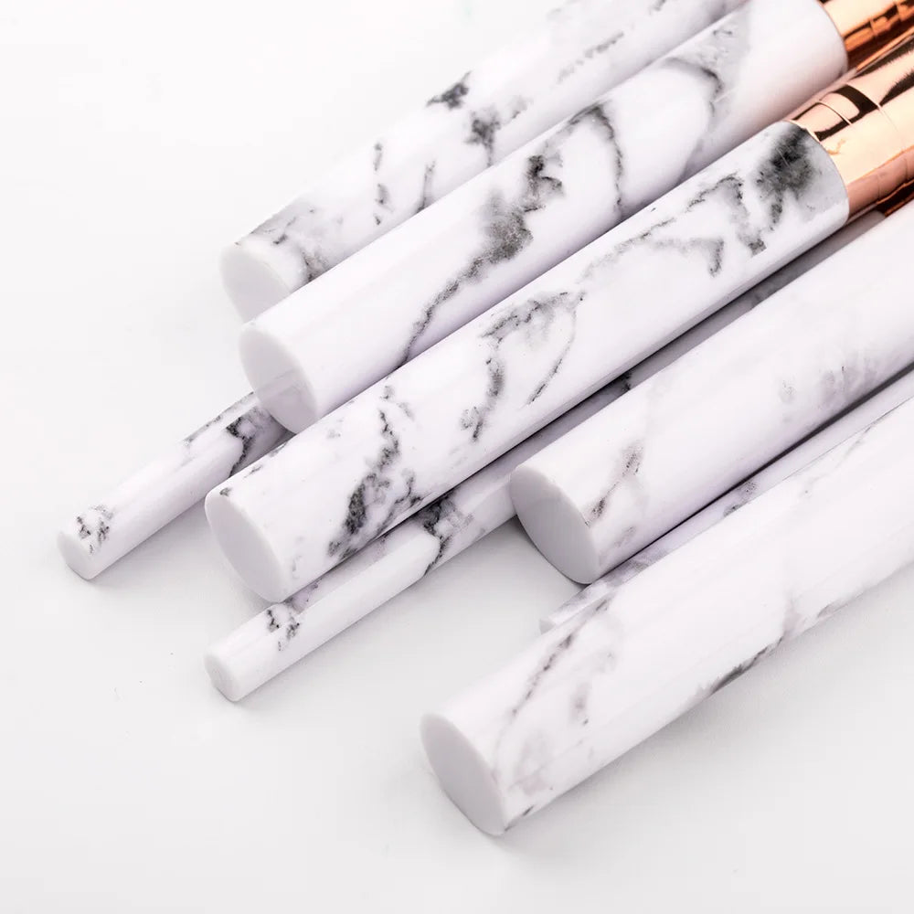 New10Makeup Brush Set Full Set Marble Pattern Beauty Tools Set Blush Eyeshadow Brush - AMULET RING STORE