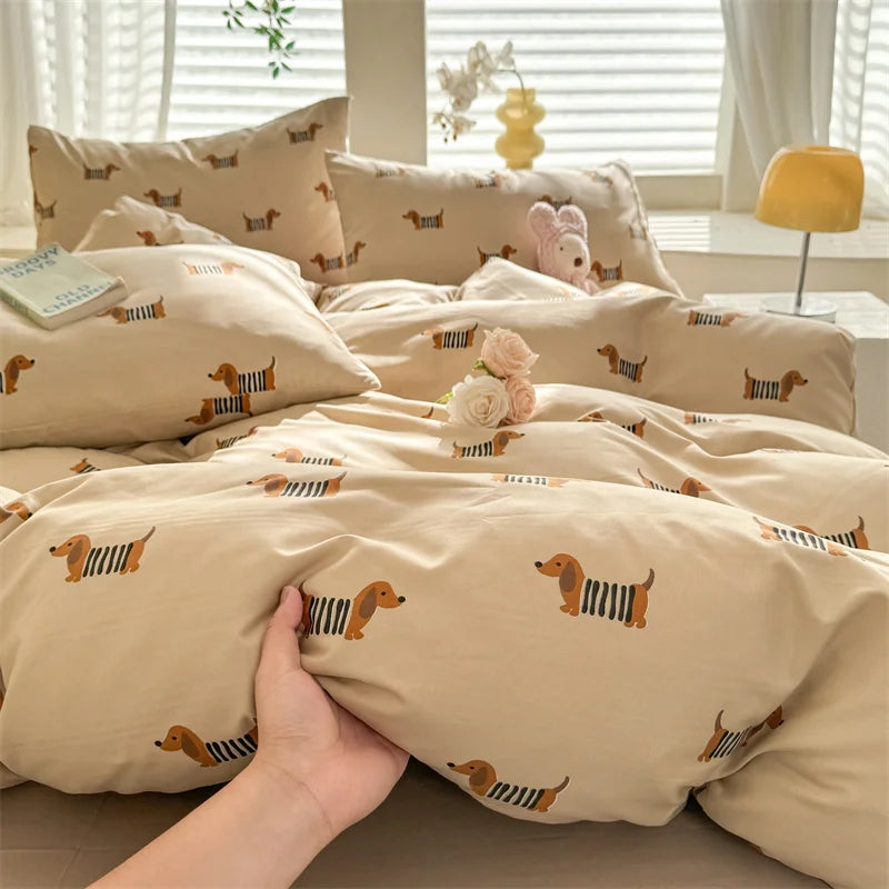 Cute Dog Printed Duvet Covet Set Brown Color Comforter Cover with Pillowcase for Kids Single/Queen/King housse de couette Full - AMULET RING STORE