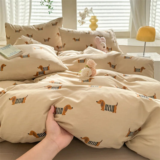 Cute Dog Printed Duvet Covet Set Brown Color Comforter Cover with Pillowcase for Kids Single/Queen/King housse de couette Full - AMULET RING STORE