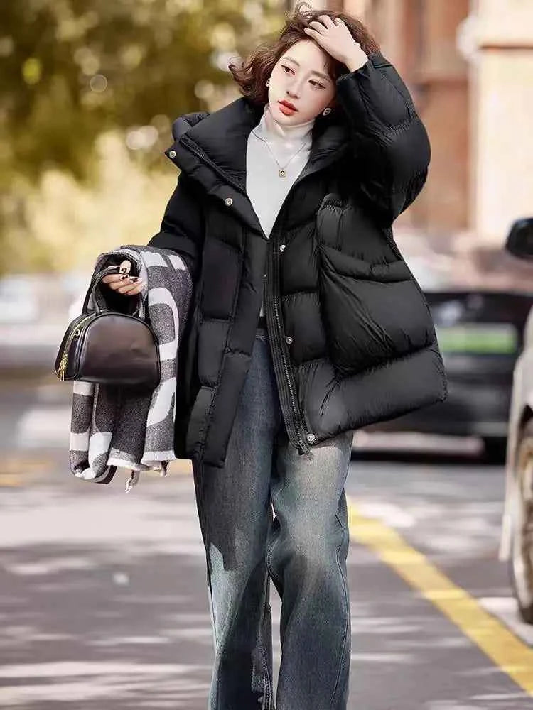 Puff Down Jacket Women's Winter Jacket Padded New Outerwear Hooded Versatile Loose Padding Thickened White Duck Down Warm Coat