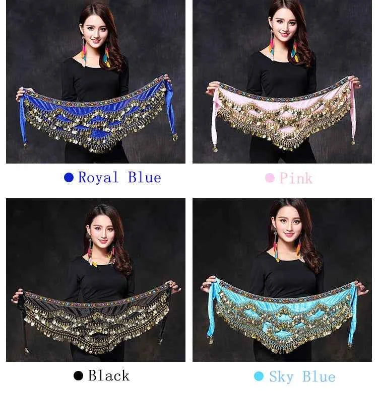 Oriental/Indian Belly Dance Coin Belt BellyDance Hip Scarf Golden Coins Belly Dance Costume Accessories Dancing Coin Belt