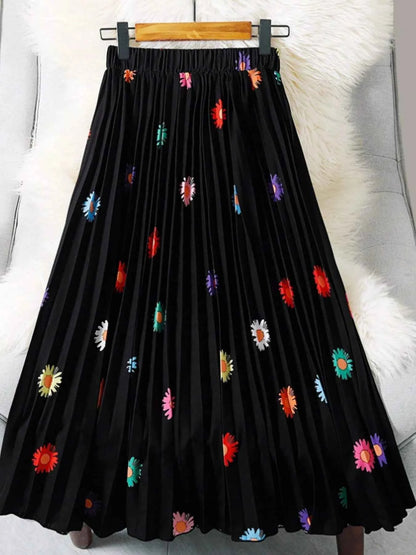 Women's printed skirt Elastic high-waisted pleated skirt Pleated skirt Stylish and elegant PROM party dress
