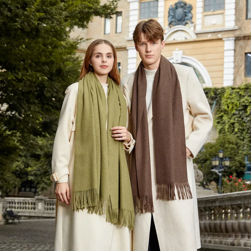 Classic Simple Solid Wool Blend Scarf Women Men Fall Winter High Quality Woolen Shawl Thick Warm Tassel Muffler Female Male Wrap