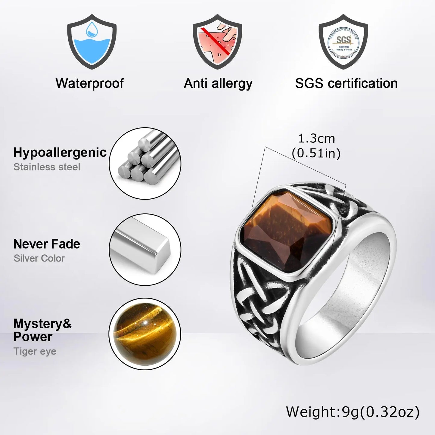 Punk Viking Knot Rings for Men,Vintage Square Natural Stone Signet Ring,Retro Ethnic Rock Jewelry Gift