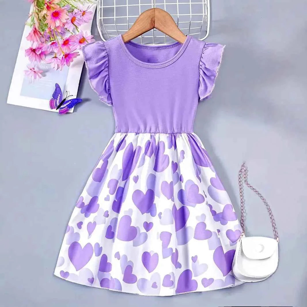 1pcs Summer New Girl's Dress Clothing Childrens Love Print Casual Dresses Princess Sweet Cute Kid's Babys Knit Clothes 100-130cm
