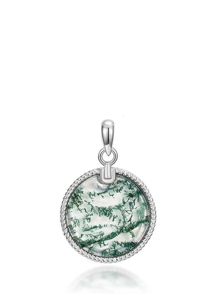 WES 100% 925 Silver Natural Unique Moss Agate Pendant Necklace for Woman Forest Jewelry Engagement Gift Boho Style Wholesale - AMULET RING STORE