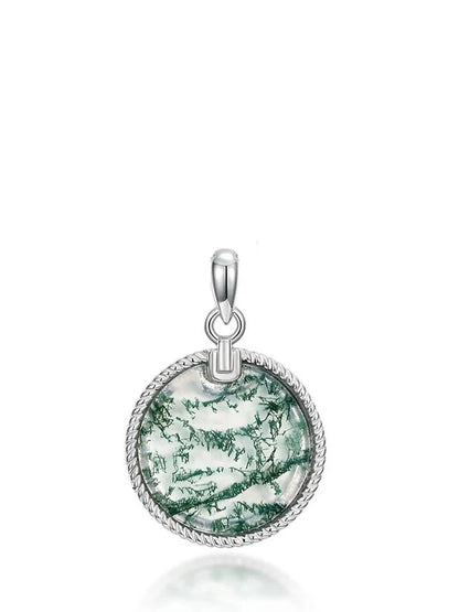 WES 100% 925 Silver Natural Unique Moss Agate Pendant Necklace for Woman Forest Jewelry Engagement Gift Boho Style Wholesale - AMULET RING STORE
