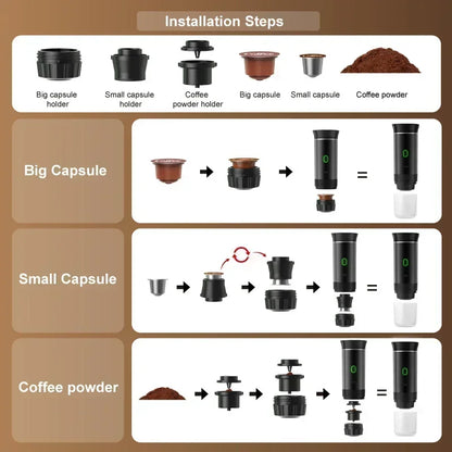 3-in-1 Portable Capsule Coffee Maker, Wireless Heating Electric Espresso Coffee Maker for Car Home, Travel Camping Coffee Maker - AMULET RING STORE