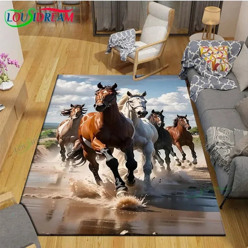 3D Fashion Exquisite Painting Horse Printed Carpet Living Room Anti-Skid Area Rug Kids Bedroom Mats Yoga Mat Large Carpet Decor