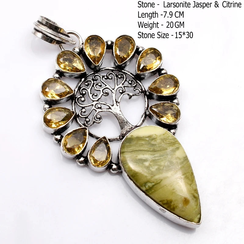 Genuine Blue Topaz Citrine Glass Agate Jasper Amethyst Pendant