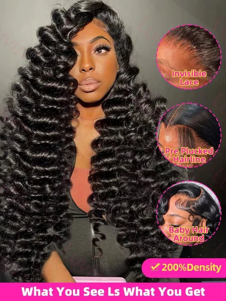 Loose Deep Wave 13x4 Lace Front Human Hair Black Wigs Deep Wave Brazilian 5x5 Closure Wear And Go Glueless Human Hair Curly Wigs - AMULET RING STORE