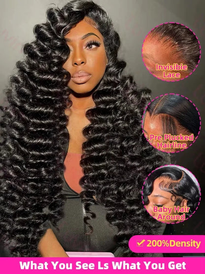 Loose Deep Wave 13x4 Lace Front Human Hair Black Wigs Deep Wave Brazilian 5x5 Closure Wear And Go Glueless Human Hair Curly Wigs - AMULET RING STORE