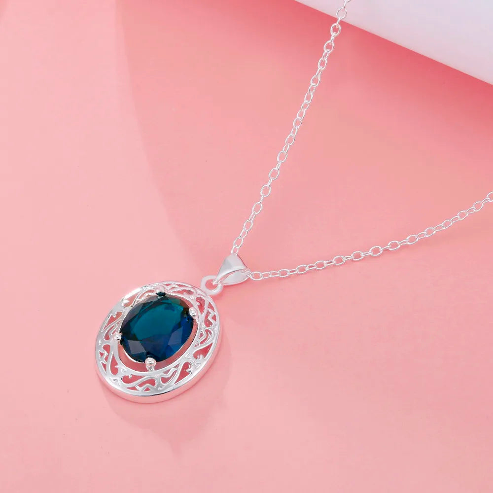 45cm 925 Sterling Silver Pretty Blue Crystal Zircon Necklaces For Women fashion party wedding engagement Jewelry holiday gifts