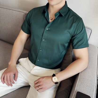 Anti-Wrinkle Men's Dress Shirt - Short Sleeve Business