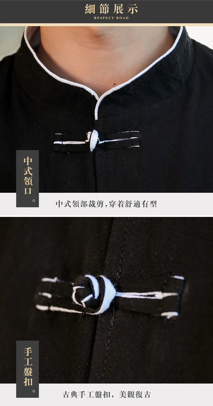 New Crane Embroidery Top Traditional Chinese Clothing for Men Vintage Half Sleeve Linen Shirts Solid Madarin Collar Hanfu Kungfu