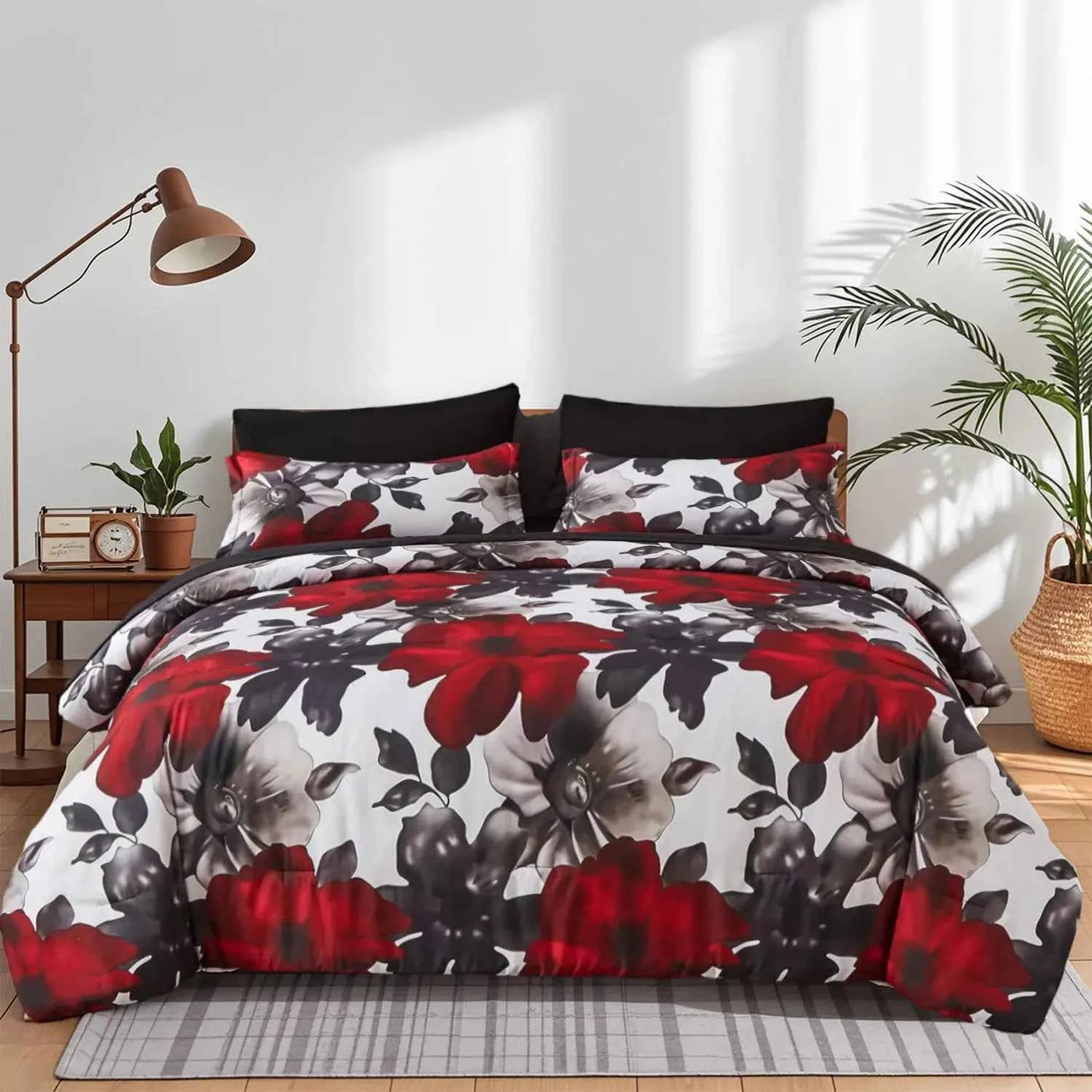 7-Pcs floral print comforter set, soft and comfortable, bedding set, room decoration, suitable for all seasons