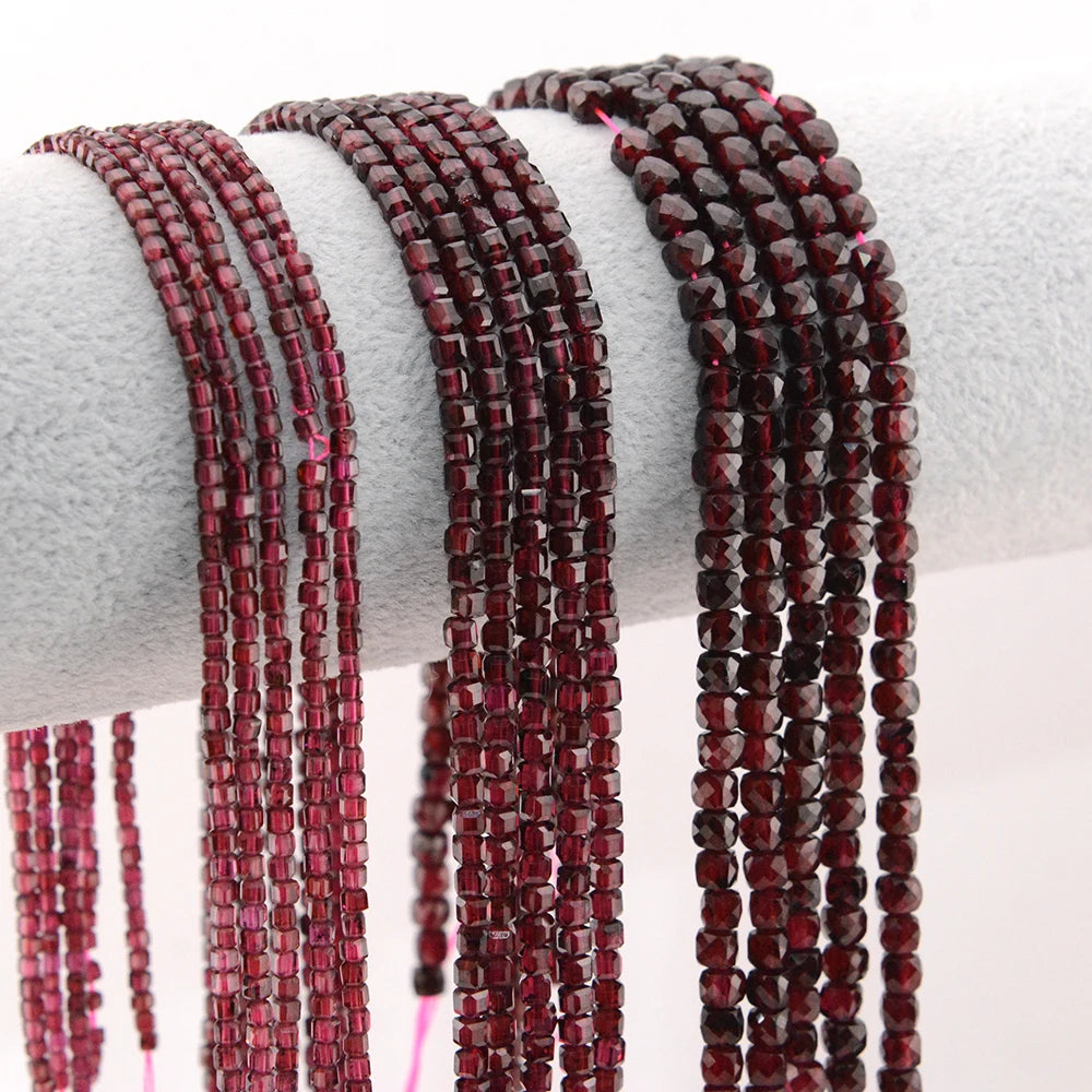 Natural Pyrope Garnet Faceted Round / Cube Beads 2mm,3mm,4mmfor Jewelry Making Bracelet Necklace Beads DIY Accessories Wholesale - AMULET RING STORE