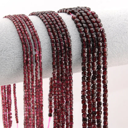 Natural Pyrope Garnet Faceted Round / Cube Beads 2mm,3mm,4mmfor Jewelry Making Bracelet Necklace Beads DIY Accessories Wholesale - AMULET RING STORE