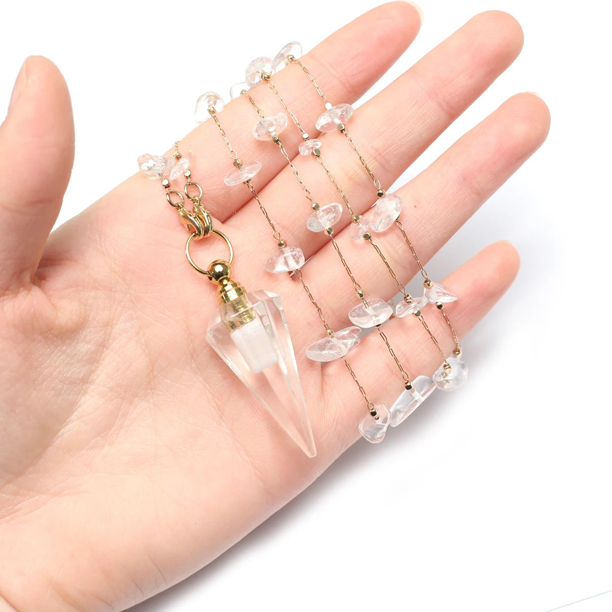 Natural Amethysts Perfume Bottle Pendant Necklace Pearl Chains Essential Oil Diffuser Agates Pendant Necklace For Women Jewerly - AMULET RING STORE