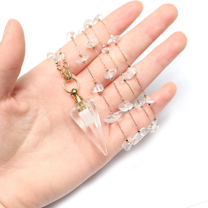 Natural Amethysts Perfume Bottle Pendant Necklace Pearl Chains Essential Oil Diffuser Agates Pendant Necklace For Women Jewerly - AMULET RING STORE