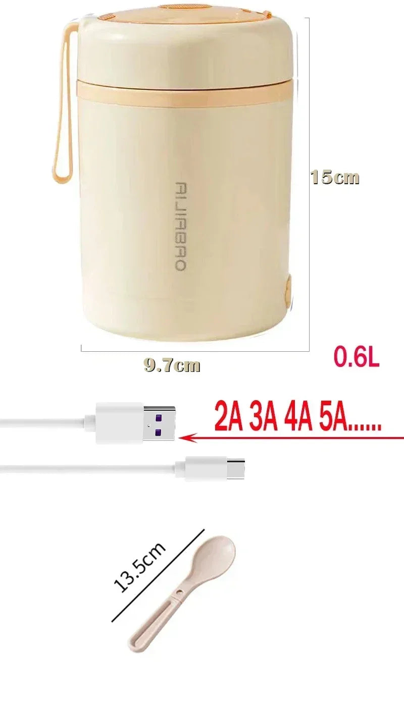 600ML USB Electric Heating Lunch Box Portable Picnic Milk Drink Food Heater Stainless Steel Food Warmer Container 5V 12V 24V - AMULET RING STORE