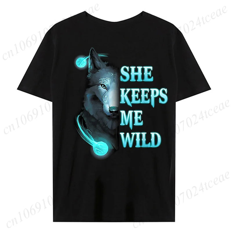 Fashion Valentine's Day Tees Shirt Lion Animal Back Print Graphic Y2k Tops Lover Couples Matching T-shirt Men & Women Clothing - AMULET RING STORE