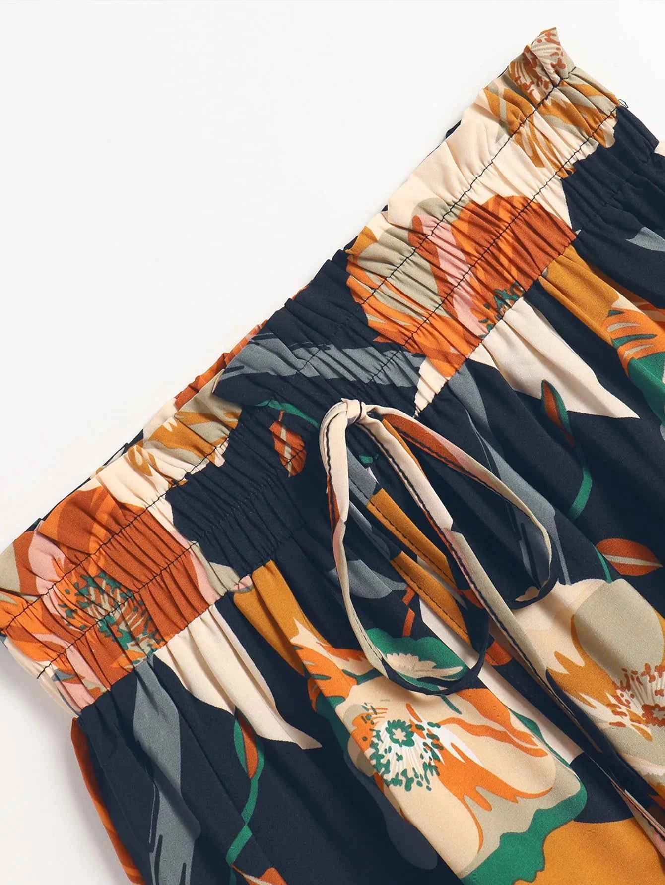 Women Floral Print Elastic Waist Pleated Skirt Multiple Colors All-match Lady Skirt