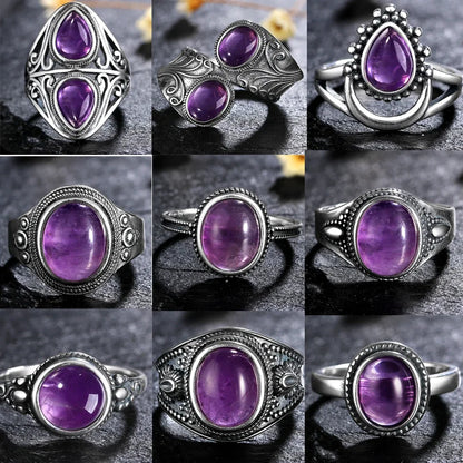 Luxury Vintage Ring Natural Amethyst Rings S925 Silver Jewelry Wedding Anniversary Party Ring Gifts for Women