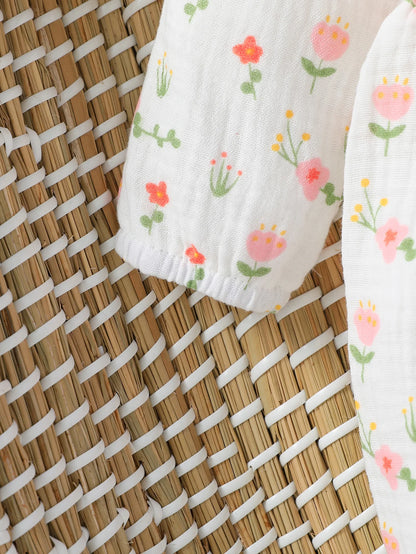 Baby Girls Summer Long Sleeve Printing Love With Bowknot  For Casual Daily Cotton Jumpsuit