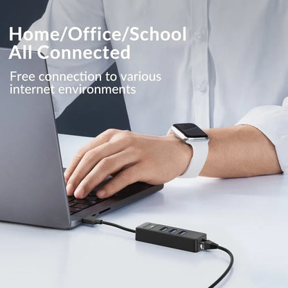 PHIXERO USB 3.0 Hub 2500Mbps Ethernet With RJ45 USB Splitter Multi Port Data Adapter Expander for Laptop Computer PC Accessories