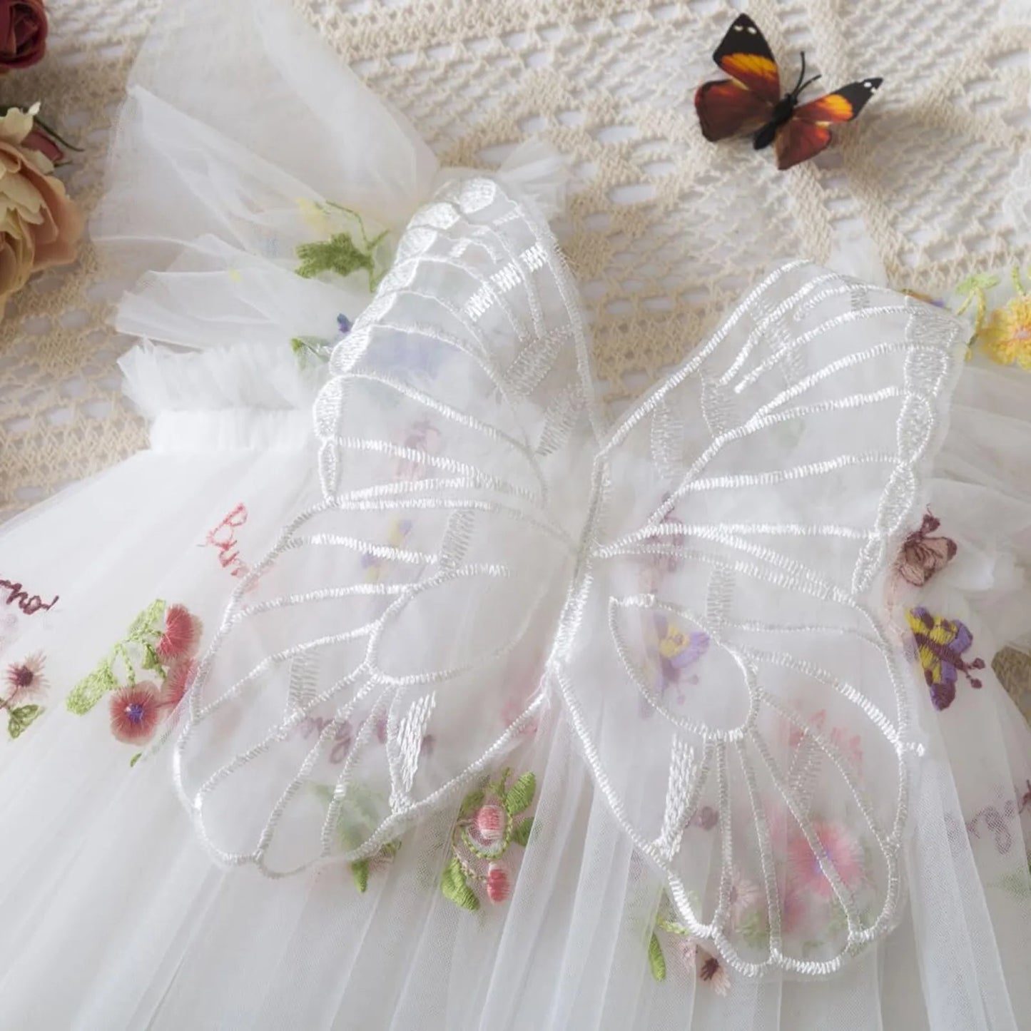 Delicate Party Prom Evening Dress Colorful Flower Embroidery Dresses Fashion Butterfly Princess Dress Birthday Princess Clothes