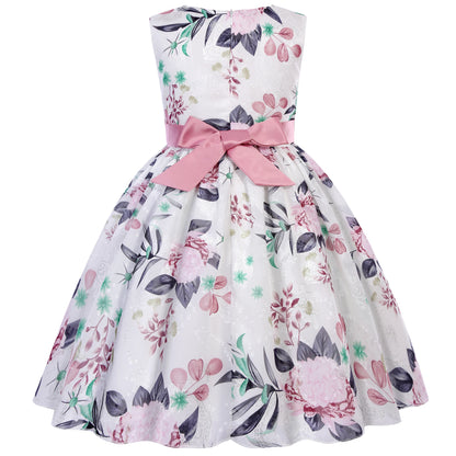 Sweet style children's dress, a dress with bow patterns suitable for middle-aged to older children, a flower girl style fashion