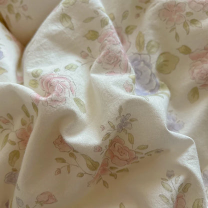 Washed Cotton Duvet Cover Sets Single/Queen/king Flower Printed Bedding Set Princess Style e housse de couette 220x240 with Lace - AMULET RING STORE