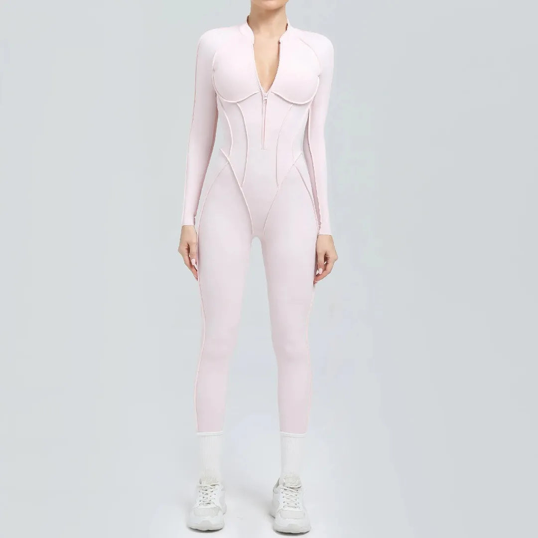 Seamless Yoga Jumpsuit Sports Fitness Backless Tight Zipper Long-sleeved One-Piece Workout Clothes Gym Leggings Sportswear