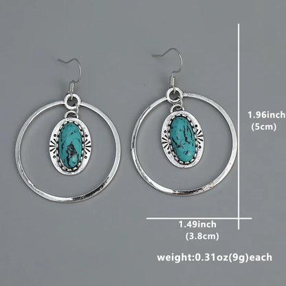 Vintage Style Personality Drop Earrings Inlaid Turquoise Vintage Boho Style Hook Earrings Jewelry Gift