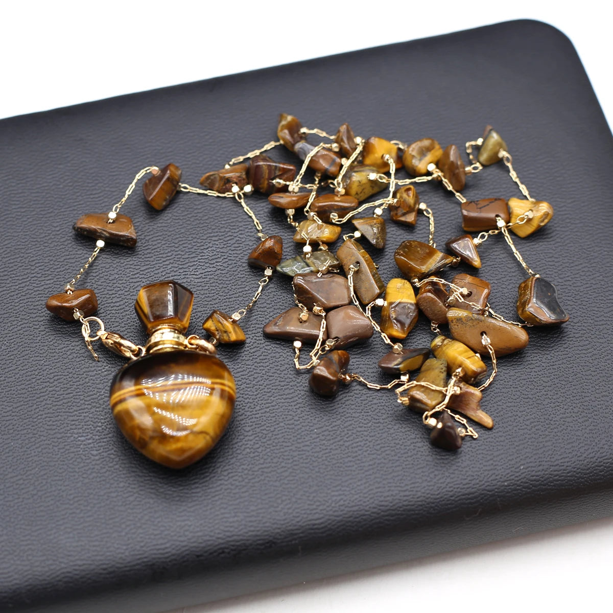 Perfume Bottle Necklace Natural Stone Tiger Eye Perfume Bottle Pendant For Women Christmas Halloween Gift Chain 80cm - AMULET RING STORE