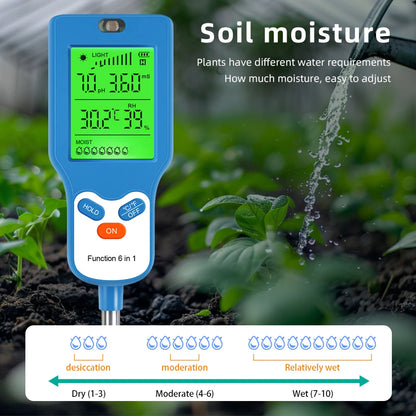 90° Digital 6 in 1 Multifunctional Soil PH Temperature Meter Farm Garden Fertility Moisture Sunlight Humidity Tester Detector - AMULET RING STORE