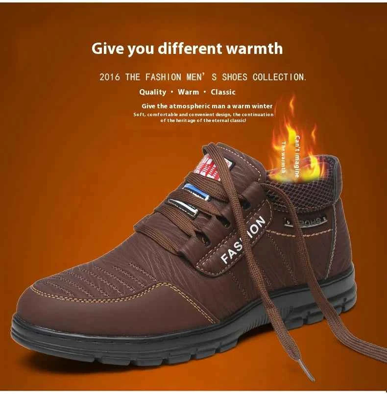 FUQIAO Hot Fur Men's Casual Shoes Warm Flats British Style Leather Footwear Comfort Non-slip Winter Boots Men Plus Size 46